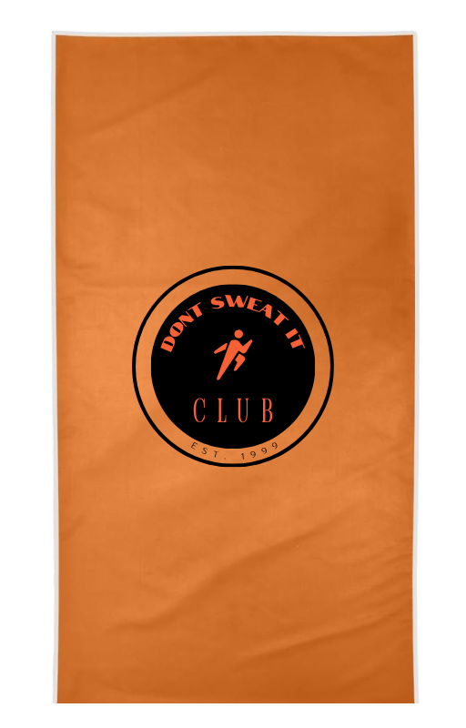 Orange exercise towel with a white logo on a orange background