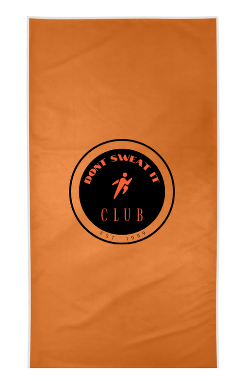 Orange exercise towel with a white logo on a orange background