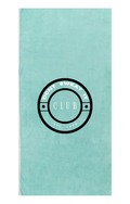Teal exercise towel with 'Don't Sweat It Club' logo on a white background